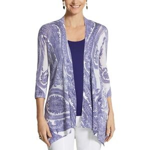 Chicos Watercolor Swirl Sabrina Open Cardigan Sweater Lightweight Linen Sz 1 M